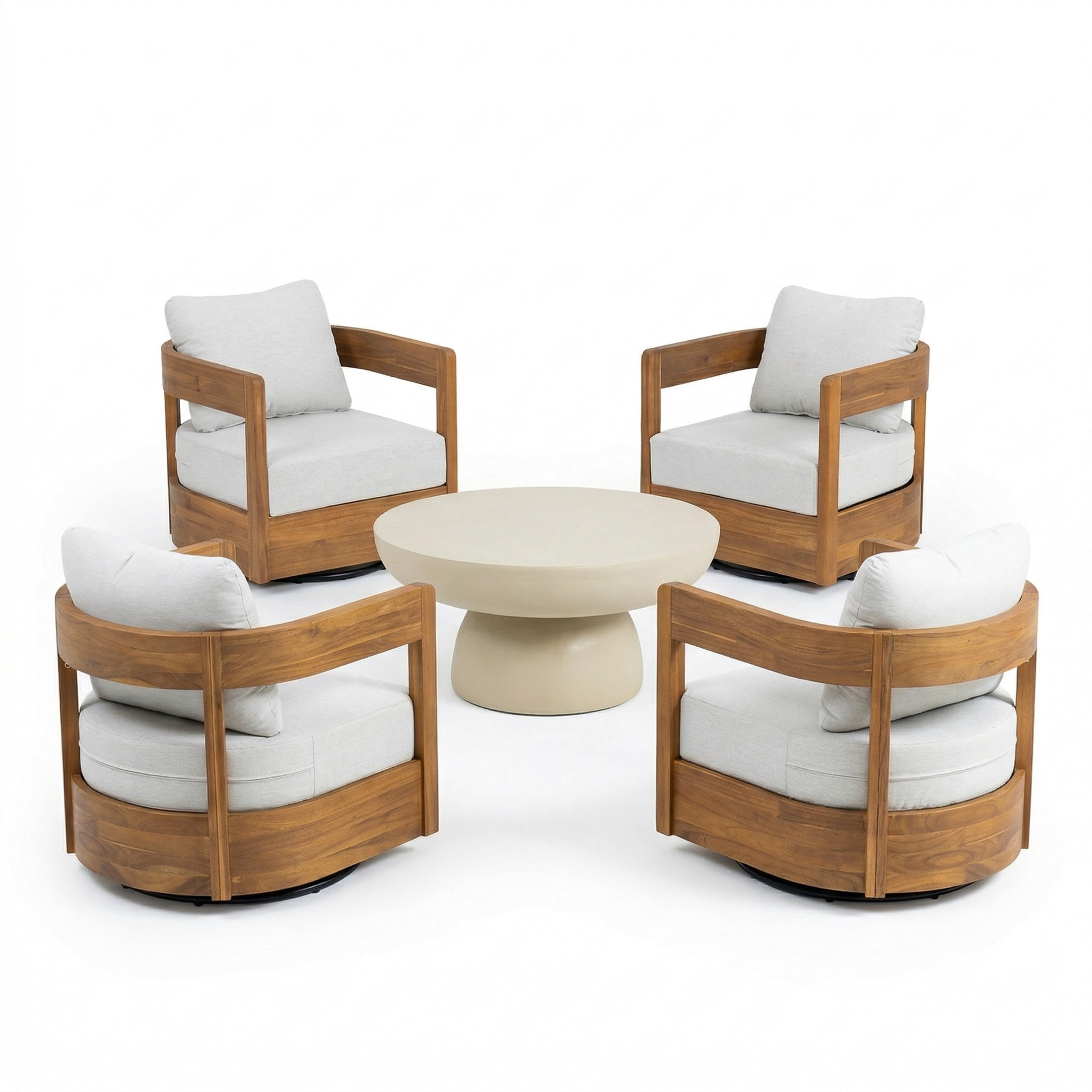 Christopher Knight Home 5-Piece Outdoor Chat Set, Swivel Chairs with Cushions and Round Coffee Table, Teak