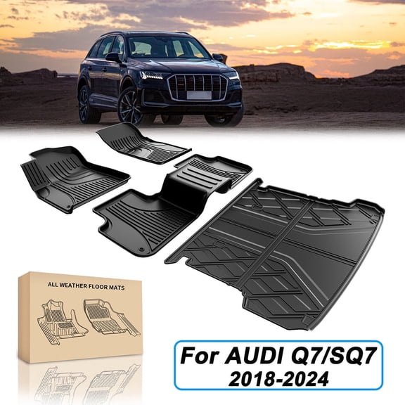 IKABEVEM Car Floor Mats & Cargo Liner TPE Rear Trunk Mat Set for Audi Q7 / SQ7 2017-2026 All Weather Liners Protection
