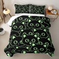 thumbnail image 2 of Manfei Cute Simple Cat Twin Quilt Set, Cartoon Kitten Twin Coverlet Set, Black Green, 2 Pieces, 1 Bedspread and 1 Pillowcase, 2 of 7