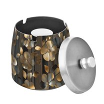 Yayeee Ashtray with Lid for Cigarette Smokeless Stainless Steel Home Ash Holder, Floral Lines