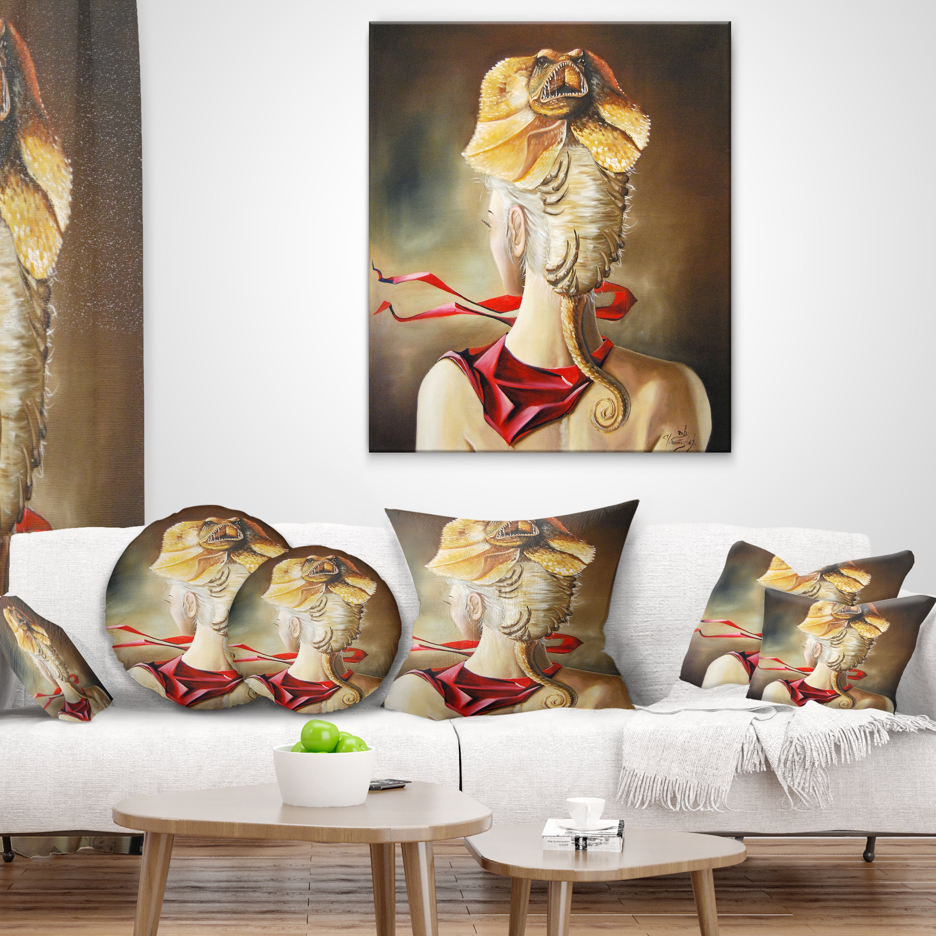 Designart Girl with Surreal Hat - Abstract Portrait Throw Pillow - 18x18