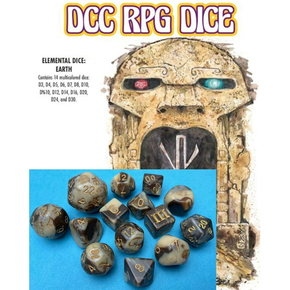 DCC RPG Dice Set Elemental Dice: Earth - 14 Piece Themed Dice Set, Roleplaying Game Accessory, Dungeon Crawl Classics