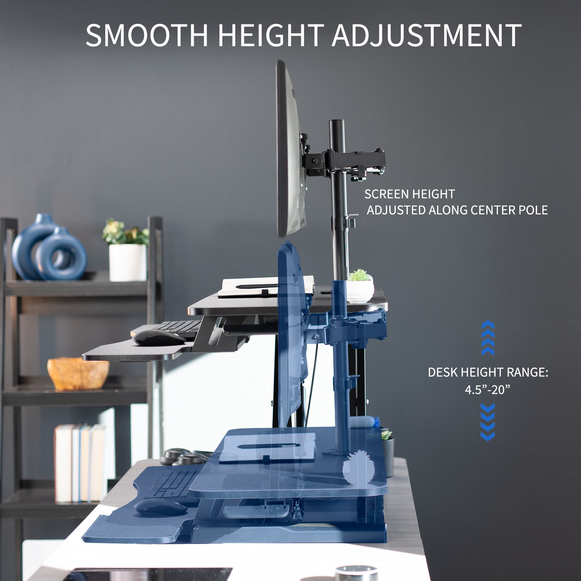 VIVO Black 42" Standing Desk Riser with Adjustable Dual 13" to 30" Monitor Mount