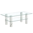 thumbnail image 2 of Modern Glass Coffee Table, Rectangle Tempered Glass Table for Living Room, 2-Tier Center Table with Solid Wood Legs, Stylish Design Versatile,White, 2 of 8