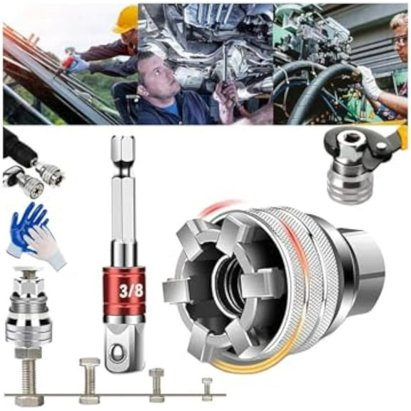 Multi-function Universal Socket Wrench Tool, Universal Maintenance Tool, 10mm-19mm Adjustable Universal Socket Wrench for 3/8" Drive Ratchet Torque Wrench&Power Drill (Base*1set)