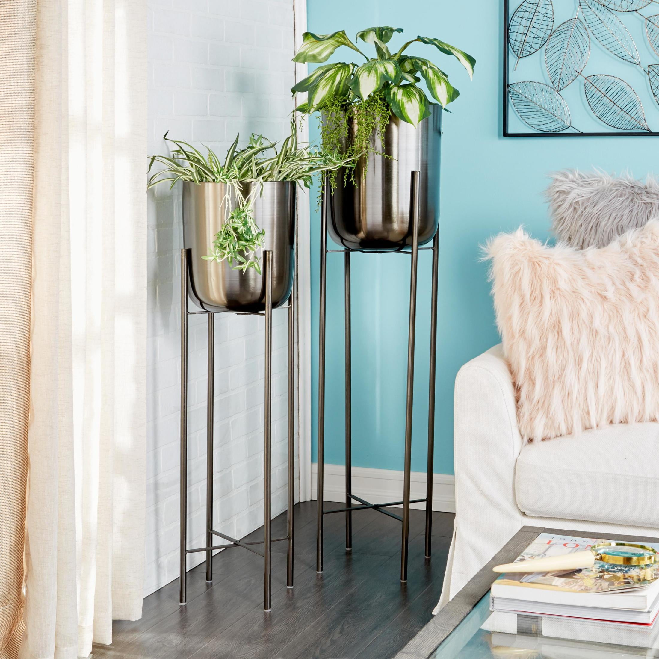 CosmoLiving by Cosmopolitan 39", 46"H Dome Black Metal Planter with Removable Stand (2 Count)