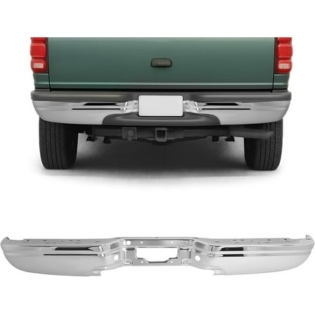 HECASA Rear Bumper Face Bar Compatible with 1997-2000 Ford Expedition Replacement for FO1102344 Steel Powder Coated Chrome Silvery