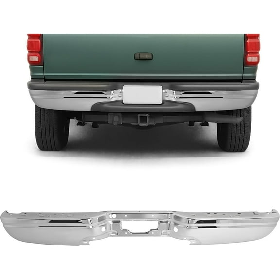 HECASA Rear Bumper Face Bar Compatible with 1997-2000 Ford Expedition Replacement for FO1102344 Steel Powder Coated Chrome Silvery