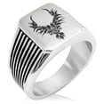 thumbnail image 1 of Stainless Steel Rising Phoenix Blaze Needle Stripe Pattern Biker Style Polished Ring, 1 of 1