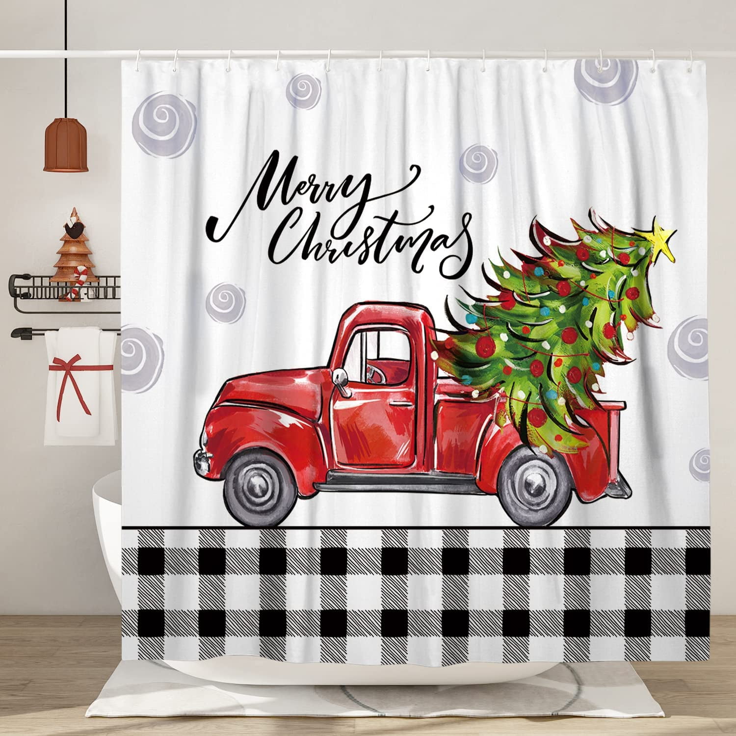 Newhomestyle Christmas Shower Curtains for Bathroom Hand Painted Truck