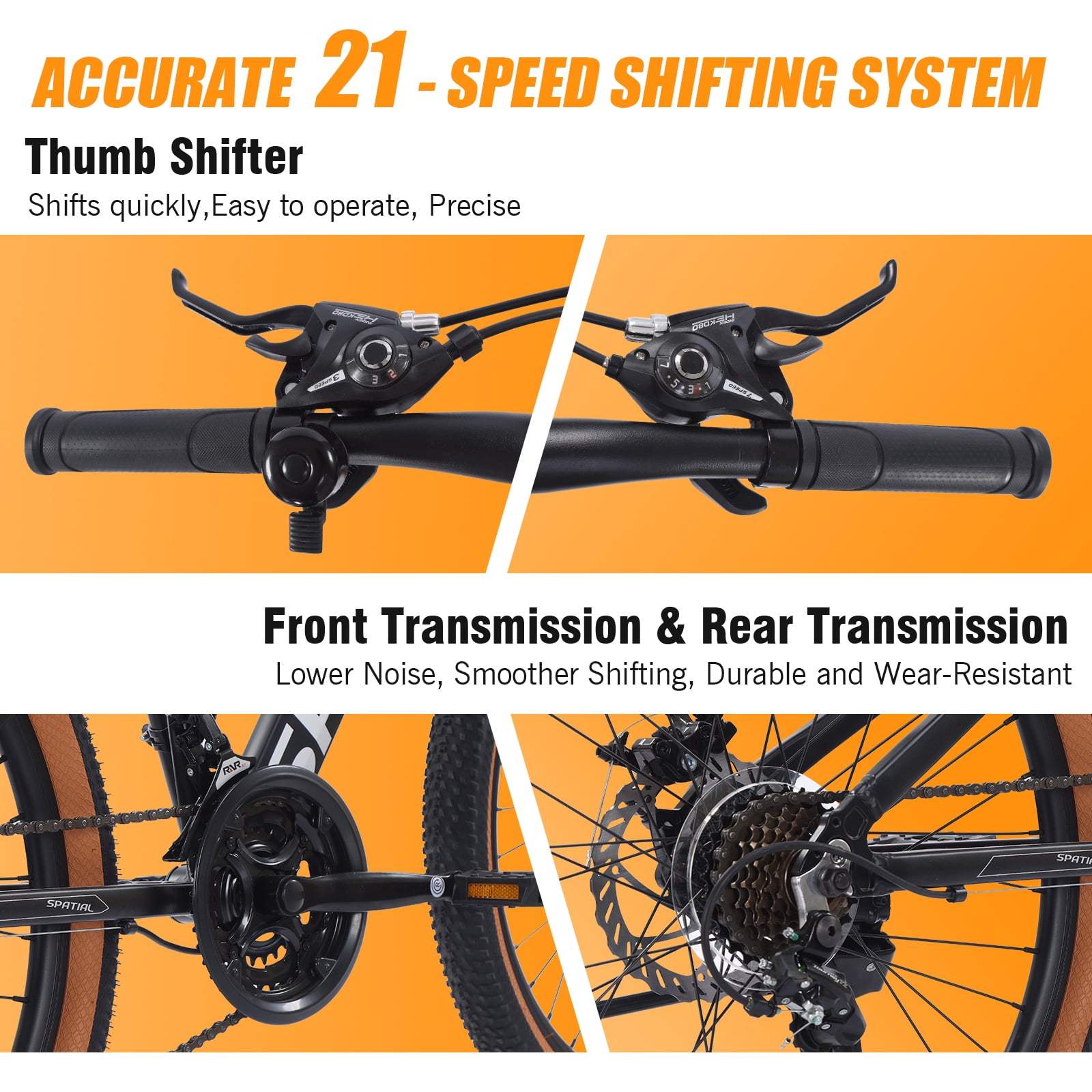 SPATIAL 24 inch Mountain Bike,21 Speeds Lightweight Aluminum Magensium Frame Mountain Bicycle,Fits Men Women Teenagers Adult Disc Brake MTB Bicycles,Black