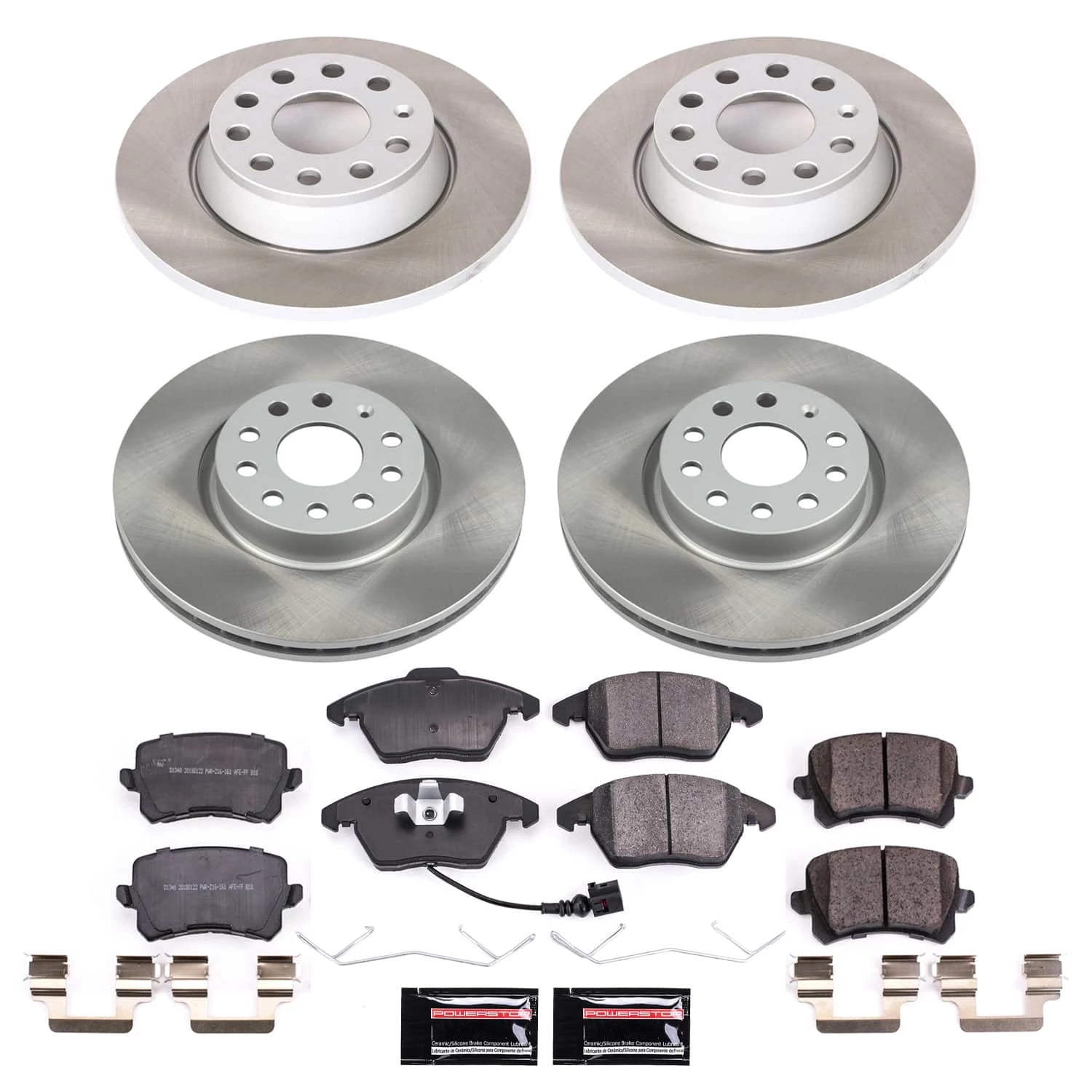 PowerStop Front and Rear Semi-Coated Rotor and Low-Dust Ceramic Brake Pad Kit SC7836