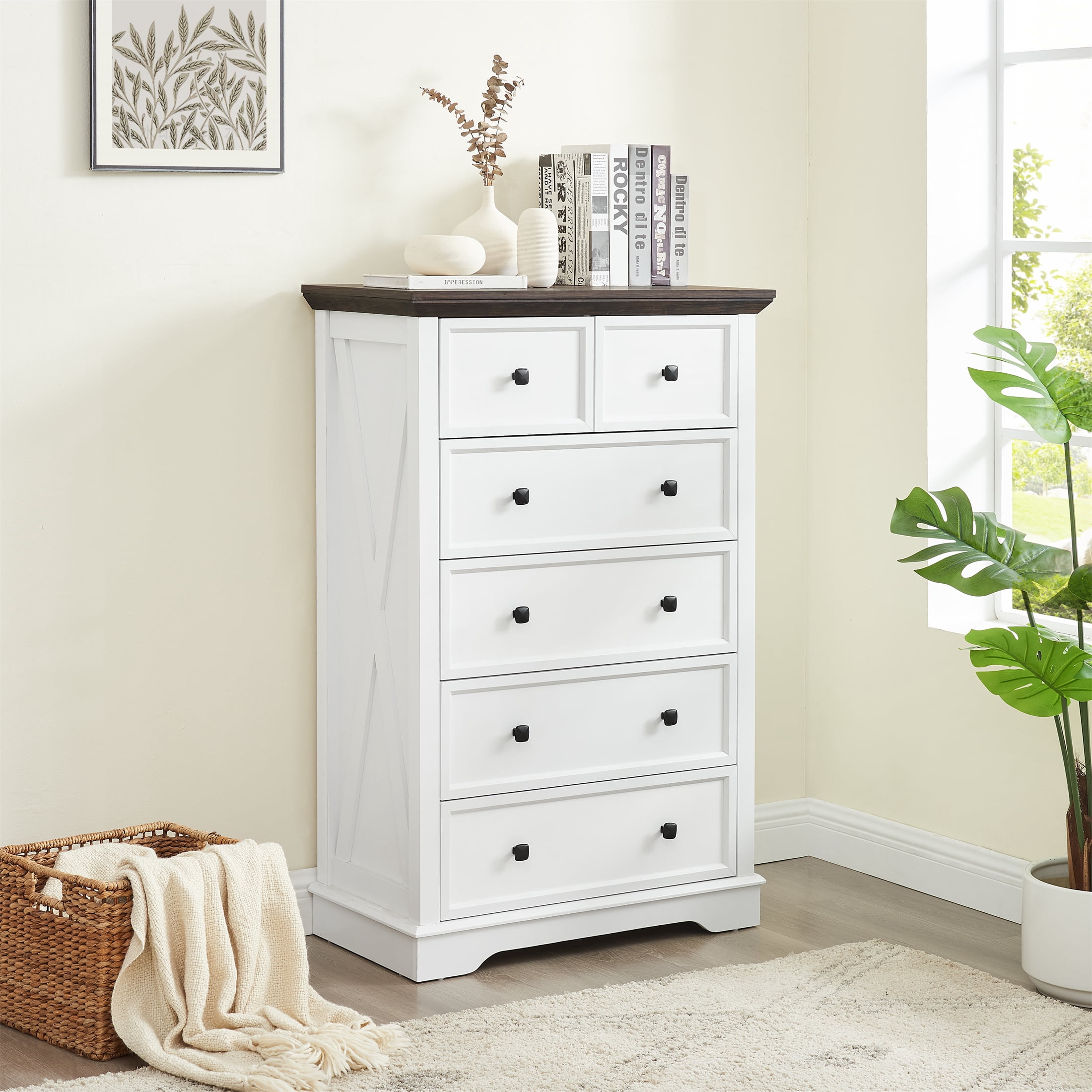 Aukfa 6 Drawer Tall Dresser Chest of Drawers Closet Organizers for Bedroom Living Room,White