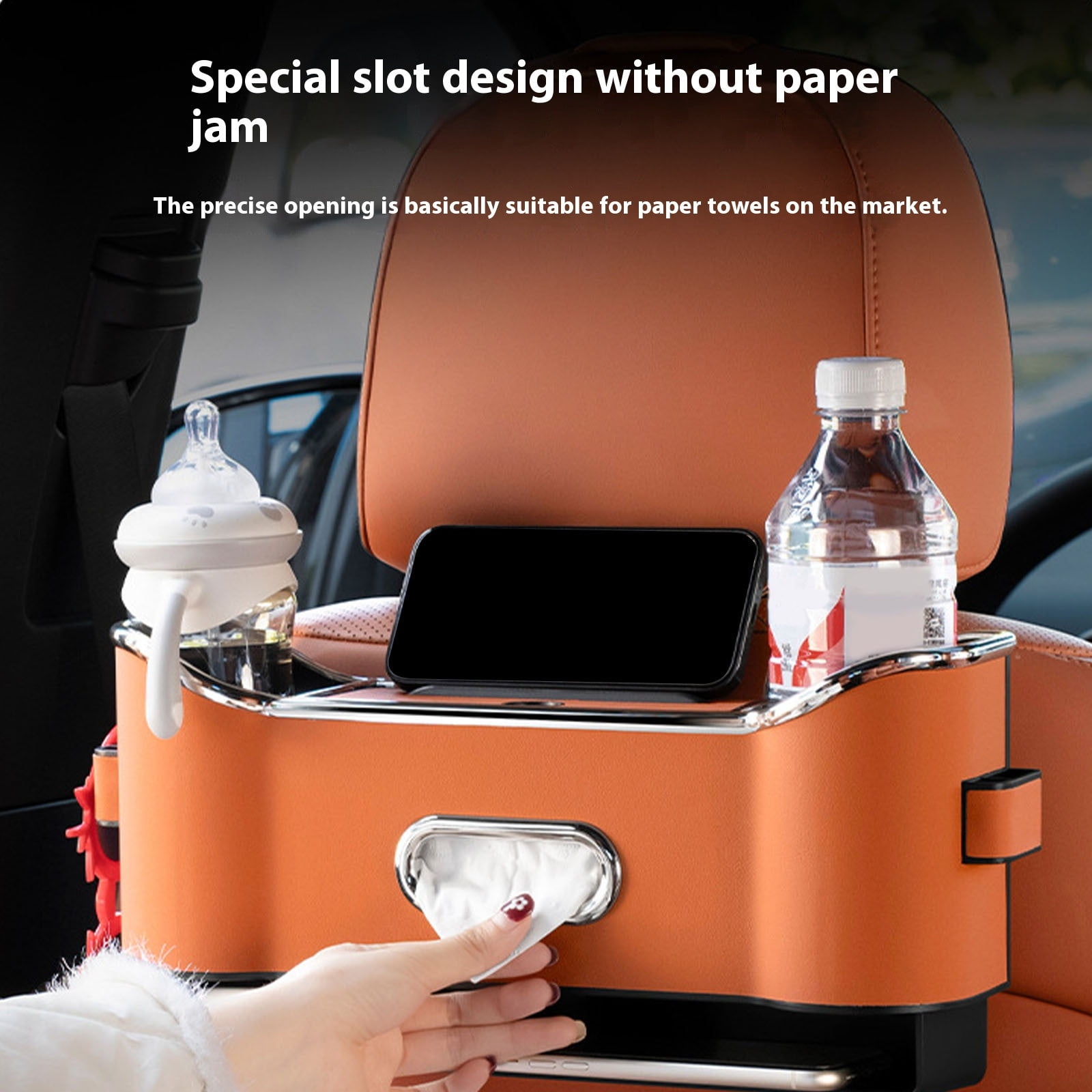 HOZVOMI Car Seat Back Organizer - Multi-Functional with Cup Holder & Tissue Box, Large Capacity, Portable Storage, Shockproof Velvet, Easy Installation for Safe Driving Experience