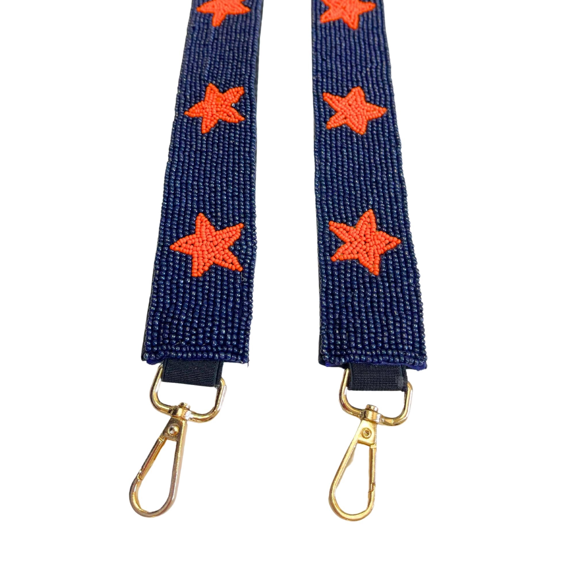 Lashicorn Navy Blue with Orange Stars Beaded Purse Strap 49 Football Game Day Clear Bag Auburn Sports Fans Florida Broncos