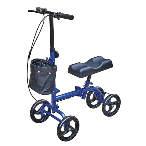 Blue Jay Steerable Folding Knee Scooter with Dual Brakes and Deluxe Lightweight Tubing - Adjustable Height, Comfort Seat - Supports up to 300 lbs - Indoor and Outdoor Mobility Solution