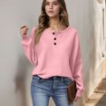 thumbnail image 3 of ASDFVBKG Women Waffle Henley Tops V Neck Button Down Long Sleeve Solid Color Casual Pullover Leisure Trendy Blouse Loose Fit 2025 Fall Tunic Tshirt Top Pink S, 3 of 4