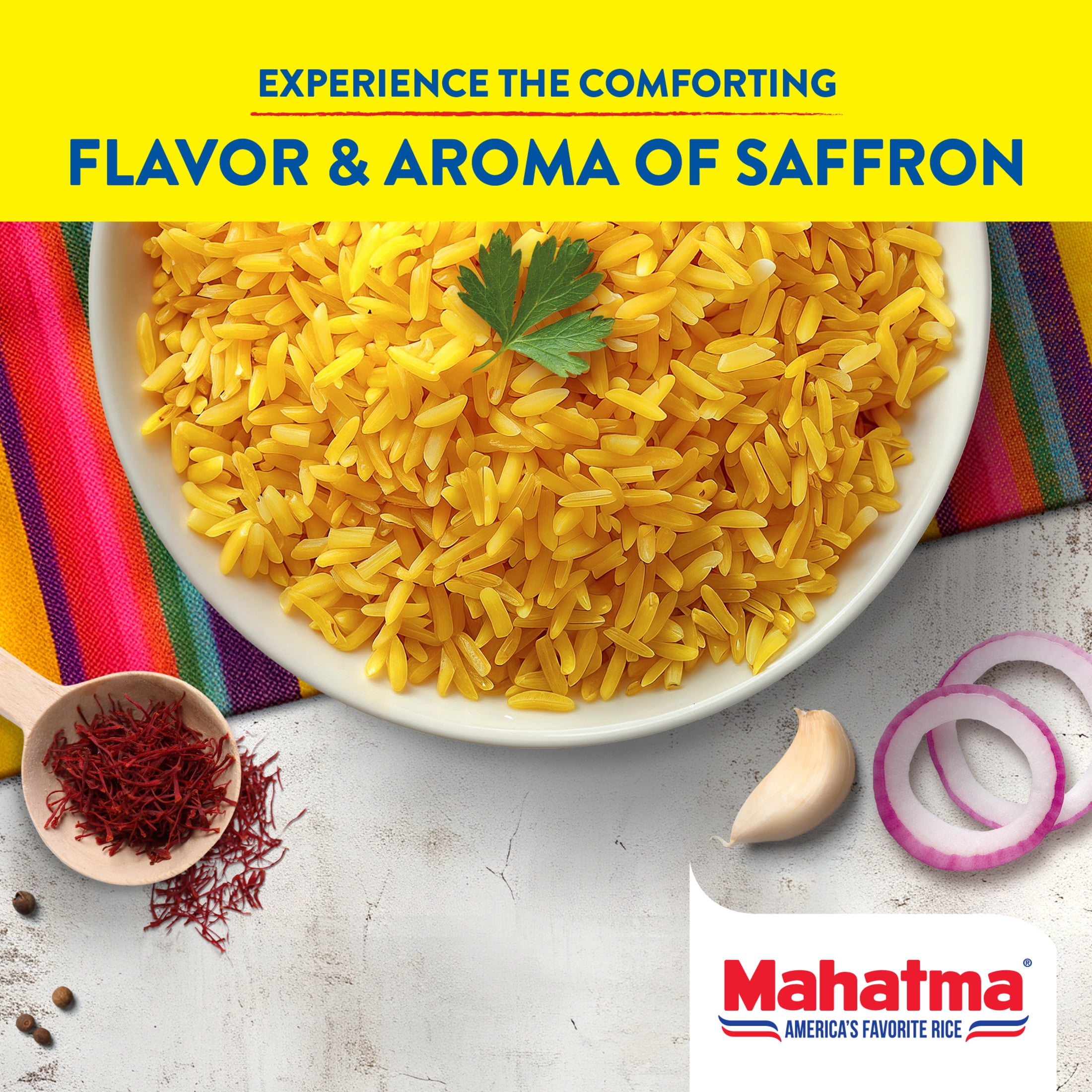 (8 pack) Mahatma Authentic Saffron Yellow Rice, Seasoned Rice with Spices, Gluten Free, 16 oz Bag