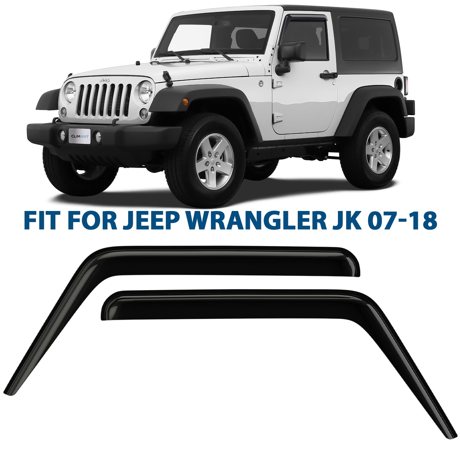 CLIM ART Incredibly Durable Rain Guards for Jeep Wrangler JK, Original  Tape-on Window Deflectors, Vent Deflector, Window Visors, Car  Accessories,2pcs. - 207169 