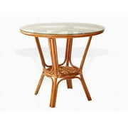 SK New Interiors Pelangi Dining Natural Rattan Wicker Handmade Round Table Glass Top, Colonial