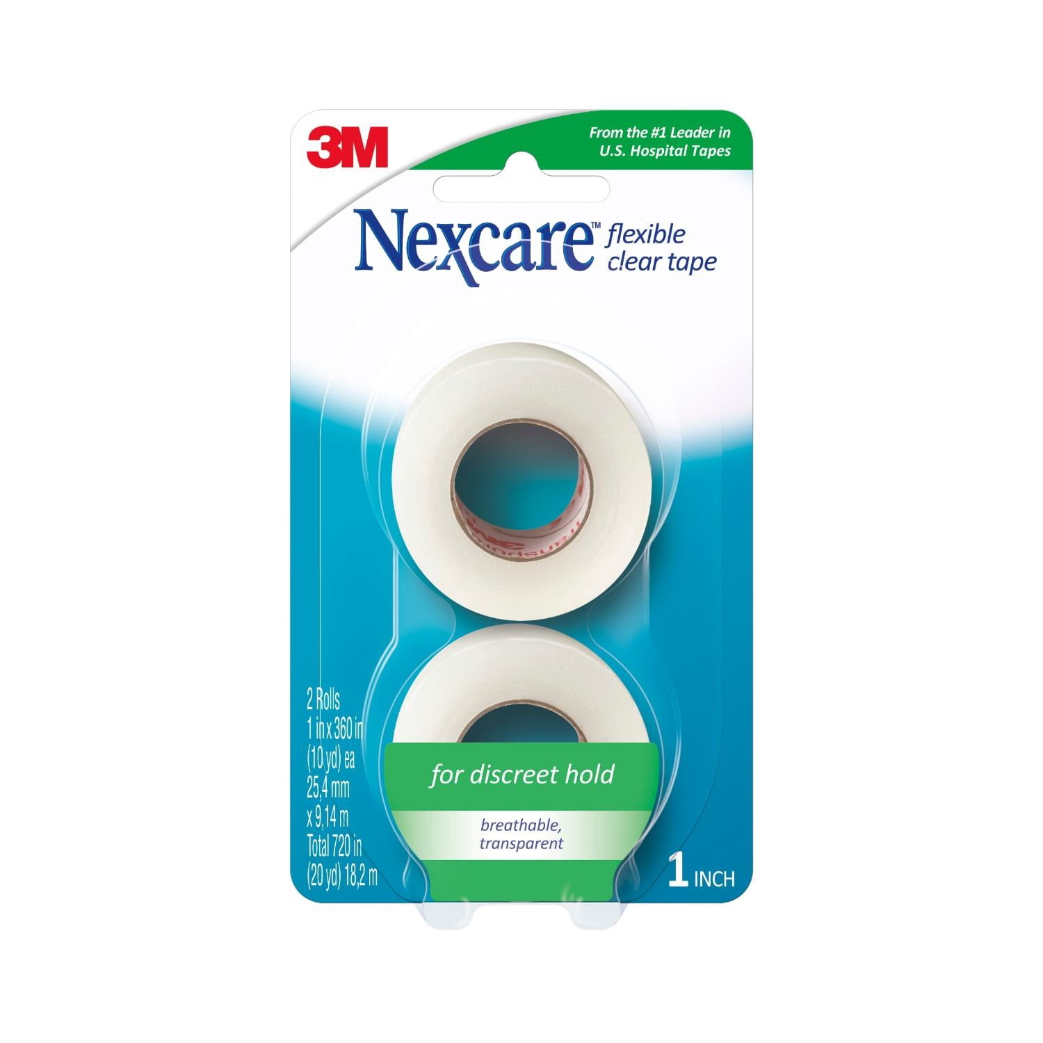 (2 pack) Nexcare Flexible Clear First Aid Tape, Hospital Grade, 2/Rolls