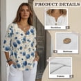 thumbnail image 6 of Xoenoiee Blue Hydrangea Flower Print 3/4 Sleeve Cotton Linen Shirts for Women Summer Retro Boho Tops Button Down Loose Casual Blouses Dressy Loose Fit, Size XL, 6 of 7