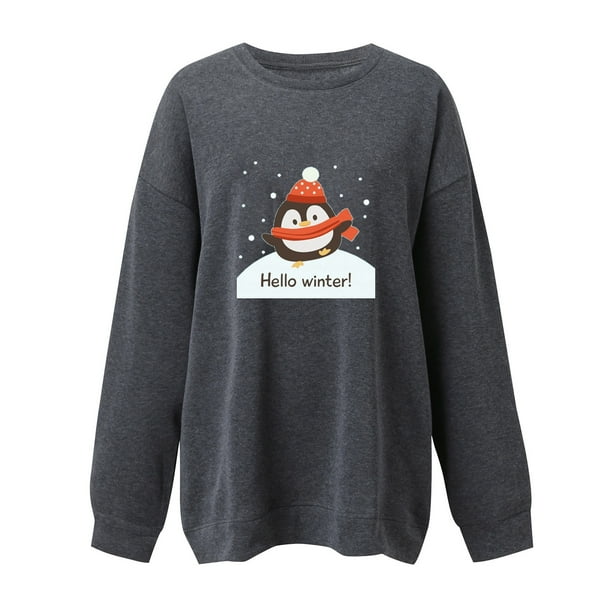 Gibobby Sudadera sin capucha y ocio Sueter sin capucha de manga larga y cuello Rojoondo para mujer informal y comodo versatil estampado navideno otono e invierno Gris S Walmart en linea