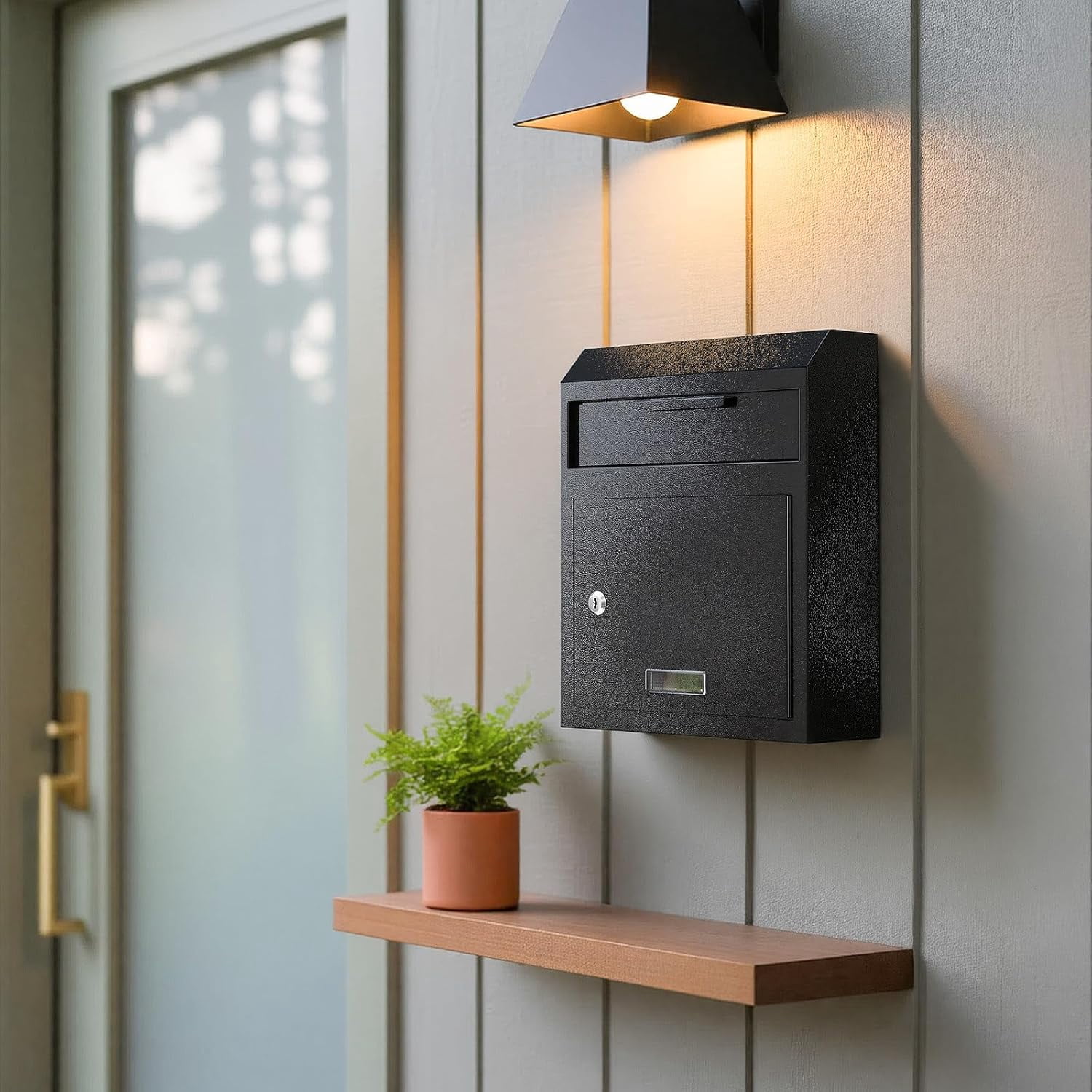 Metateel Wall Mounted Locking Mailbox – Heavy Duty Key Drop Box with Anti-Theft Design for Rents Cash Mails Deposits Checks Envelopes – 12"W x 4.25"D x 14.75"H (Black)