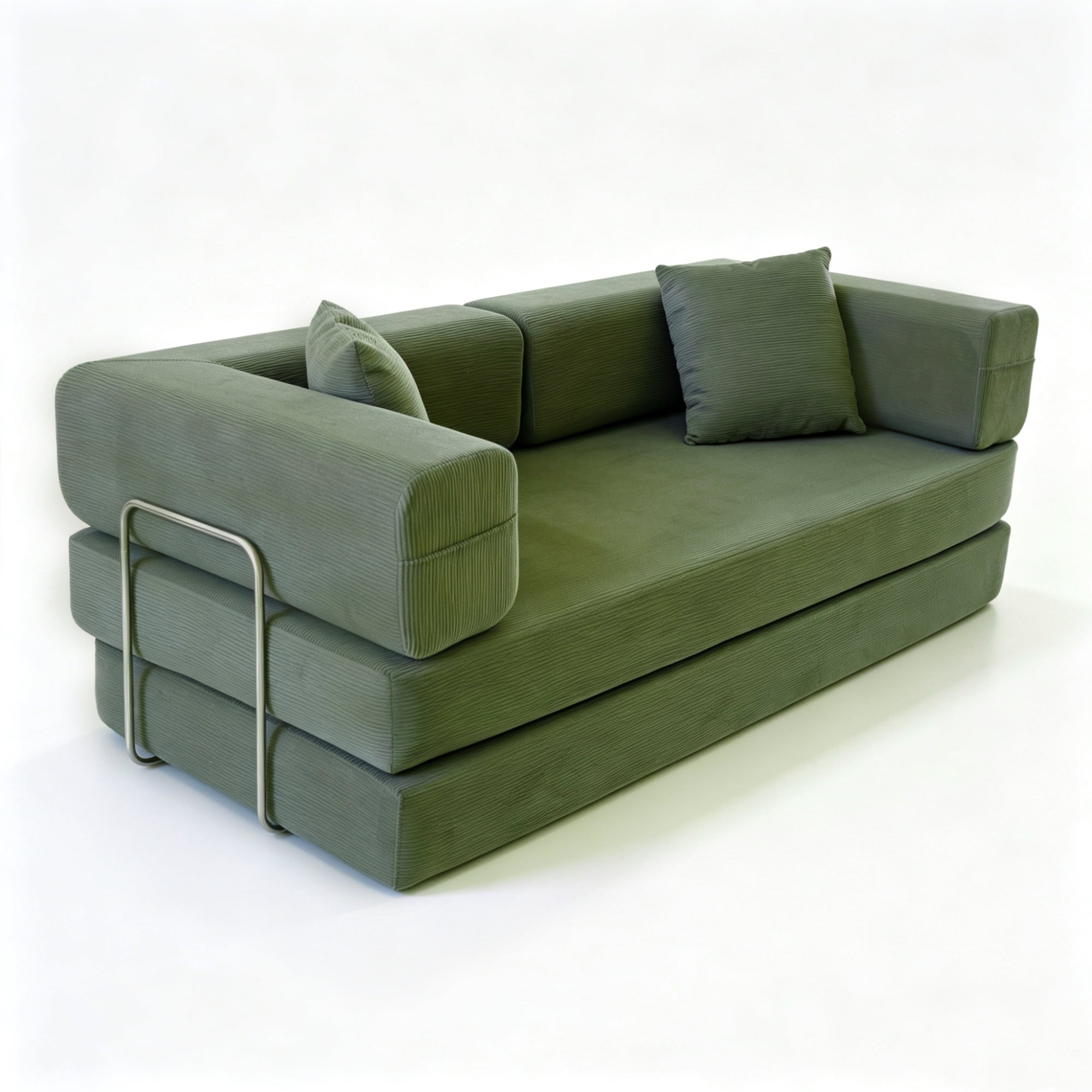 HOQBN Double Sofa Bed, Multifunctional Compression Sofa, Wide Body Pure Spine Sofa, Fine Striped Corduroy Fabric Sofa for Living Room Green