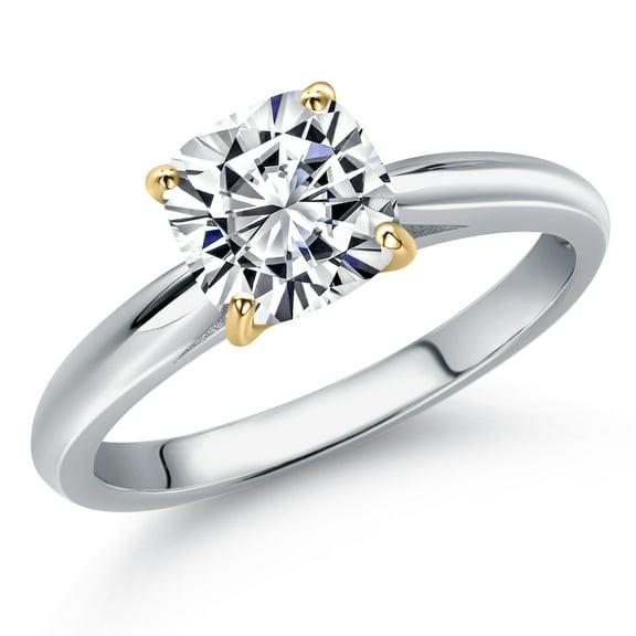 Gem Stone King 10K Two Tone Gold IGI Certified Solitaire Engagement Ring for Women | 1.00 Cttw | Cushion | E-F Color | VS1-VS2 Clarity | Size 8