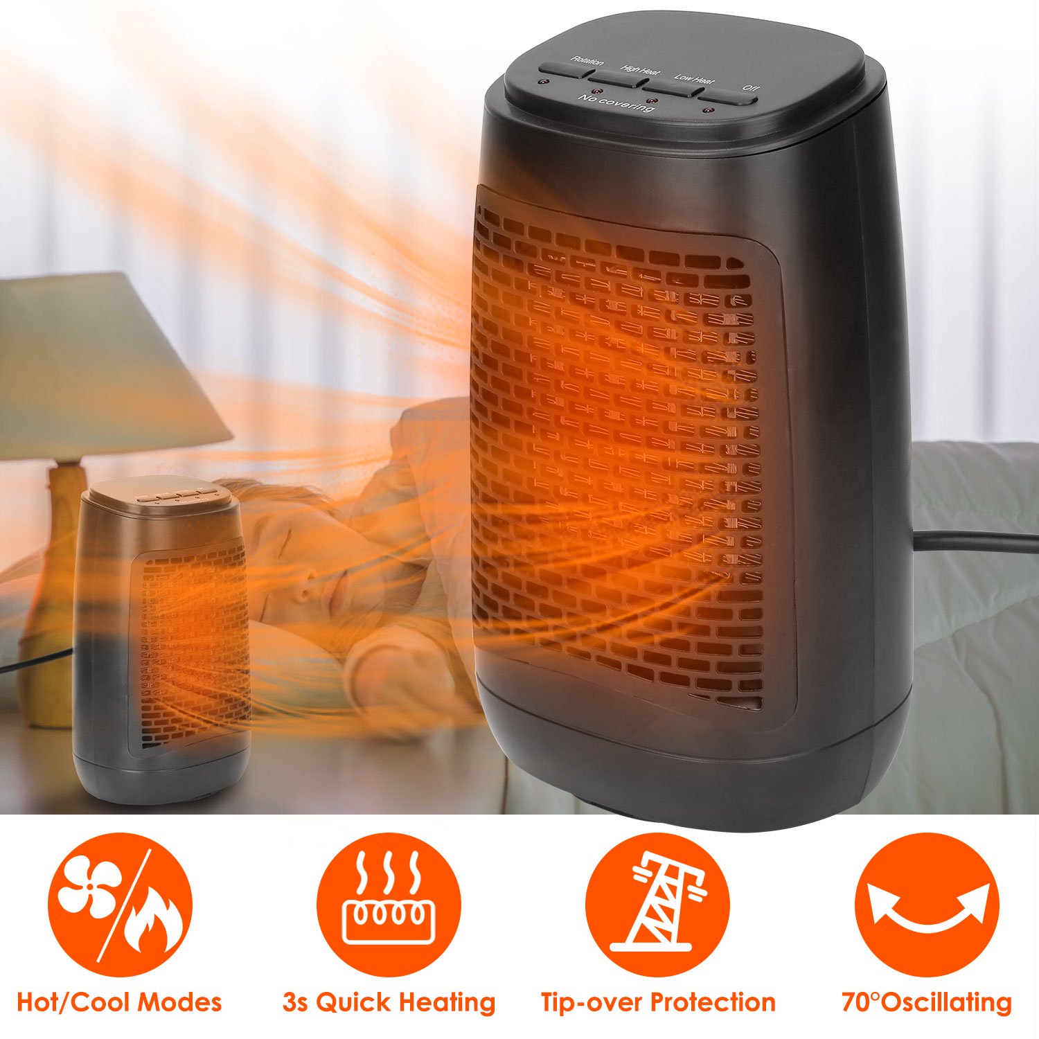 iMountek 1500W 70° Oscillating Portable Electric Space Heater Personal Fan  With Tip Over and Overheat Protection Ceramic Heater for Bedroom Office  Desk - Walmart.com