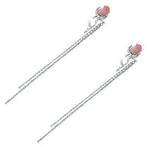 FRCOLOR 1 Pair Ear Clips Earrings Rose Earrings Women Tassel Chain Earrings Clip On Dangle Earrings