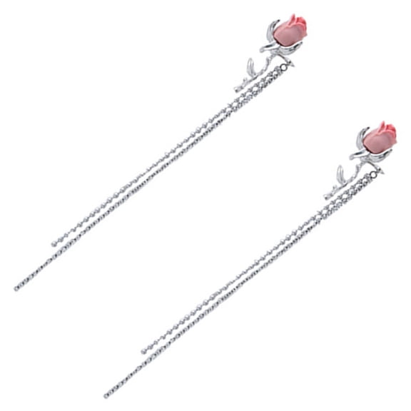 FRCOLOR 1 Pair Ear Clips Earrings Rose Earrings Women Tassel Chain Earrings Clip On Dangle Earrings