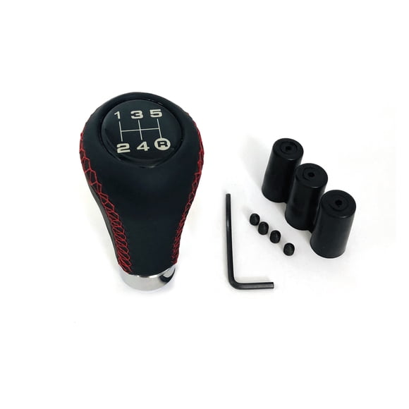TFixolCar Manual Gear Shift Knob Shifter Black Leather Red Stitch 5 Speed Universal 8mm 10mm 12mm