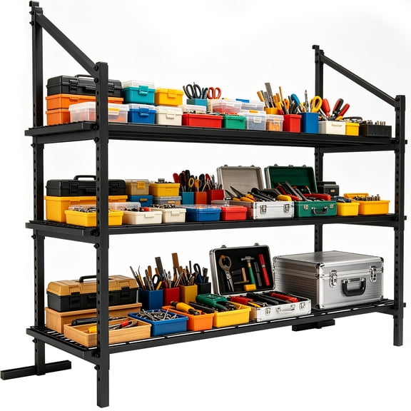 YOHKOH Shipping Container Shelving, Adjustable 3-Tier Heavy Duty Brackets, 59"W x 22"D x 59"H, 1100 lbs Capacity for Garage & Warehouse Storage