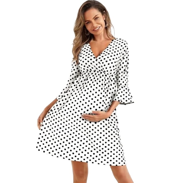 RXMEKW Robe de Maternité à Manches Trois-Quarts pour Femmes, Couche de Base à Col en V, Élastique, Bleu Marine