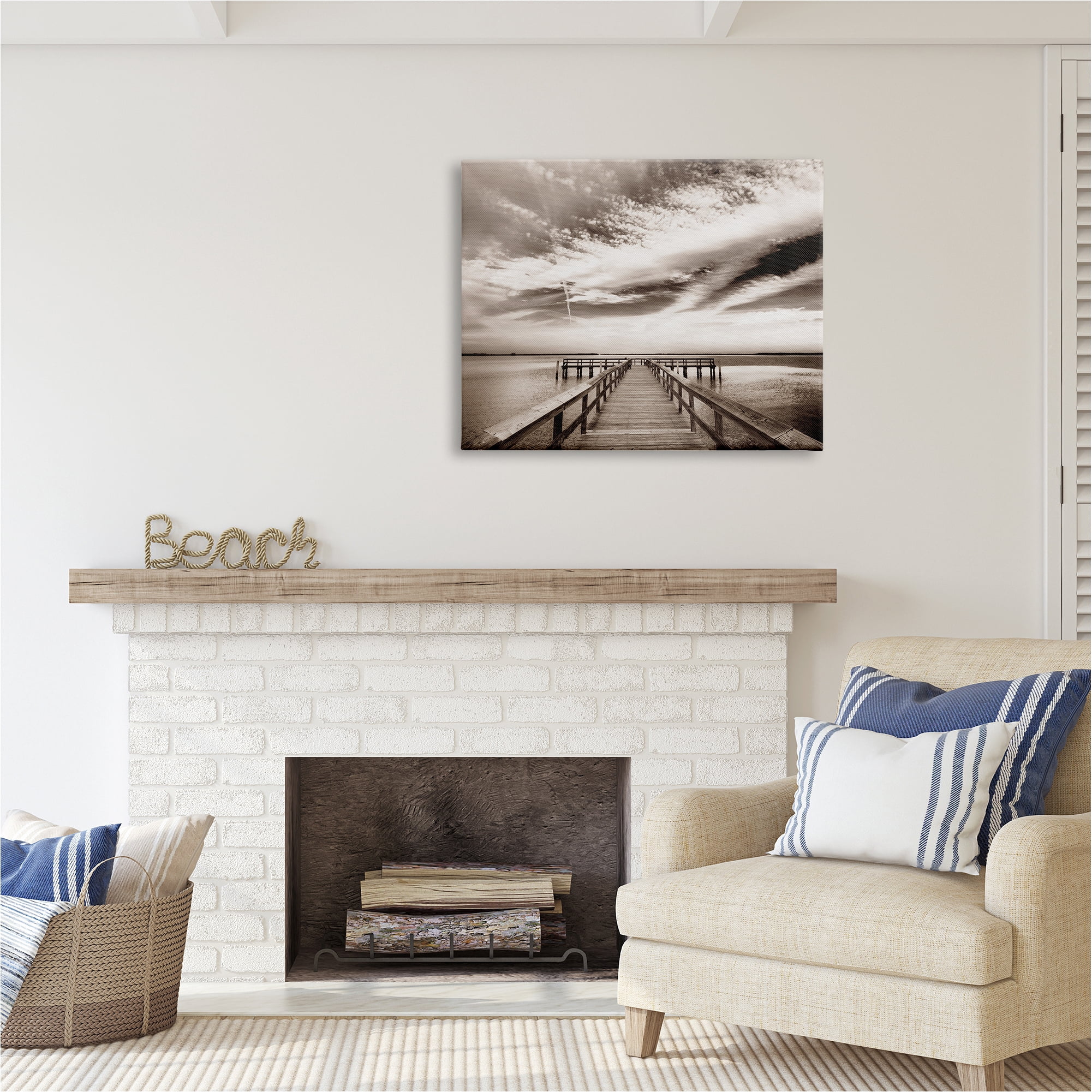 Stupell Industries Dock with Cloudy Sky Landscape Photography Gallery Wrapped Canvas Art Print Wall Art, 40 x 30