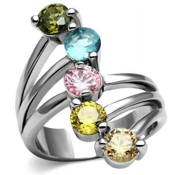 Alamode TK2876-6 Women High Polished Stainless Steel Ring with AAA Grade CZ in Multi Color - Size 6