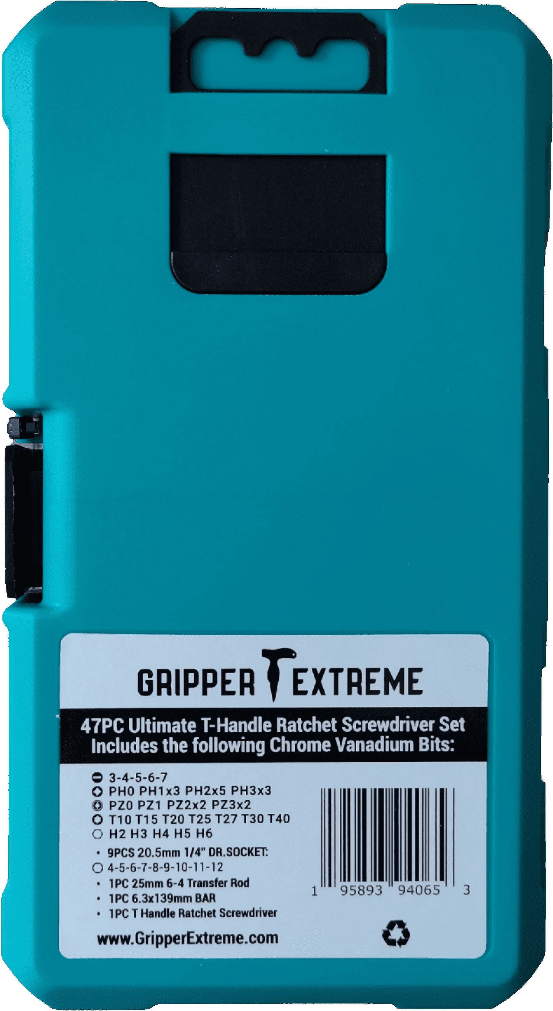 GRIPPER EXTREME, T-HANDLE RATCHET MULTI-BIT SCREWDRIVER SET