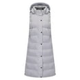 thumbnail image 2 of Women's Long Hooded Puffer Vest, Sleeveless Quilted Jacket, Packable Puffy Vest, Casual Winter Layer, Oversized Sleeveless Coat Light Ashy XXXL, 2 of 8