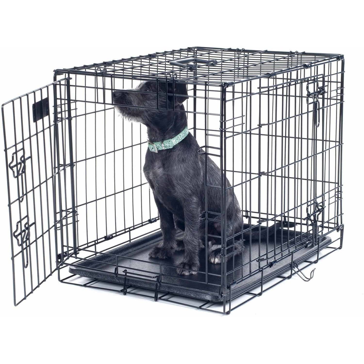 Ellie-Bo Dog Puppy Cage Folding 2 Door Crate with Non-Chew Metal Tray Silver 30 Inch Medium