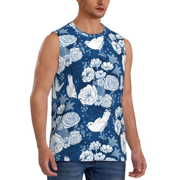 Fotbe Men's Rose Flowers Print Men's Sleeveless Muscle Tank Tops Casual T-Shirts for Gym Workout Beach-Medium