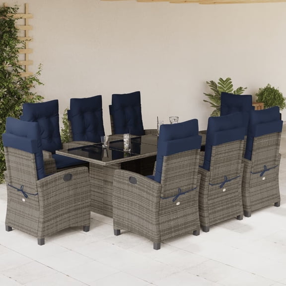vidaXL Garden Dining Set Grey, Navy Blue