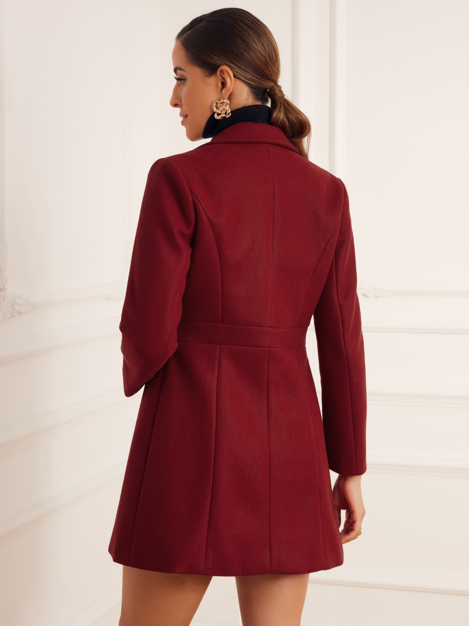 DARING DIVA Women's Single Breasted Button Down Outerwear Pea Coats Deep Red S