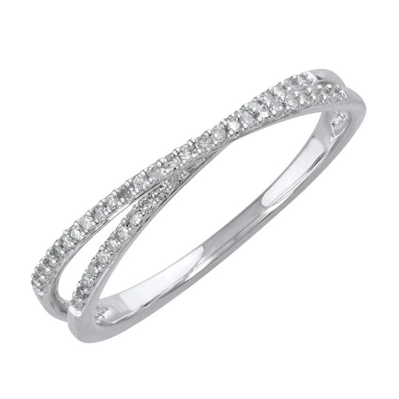 10K White Gold Diamond Bypass Wedding Band Ring (0.14 Carat) (Ring Size 6.75)