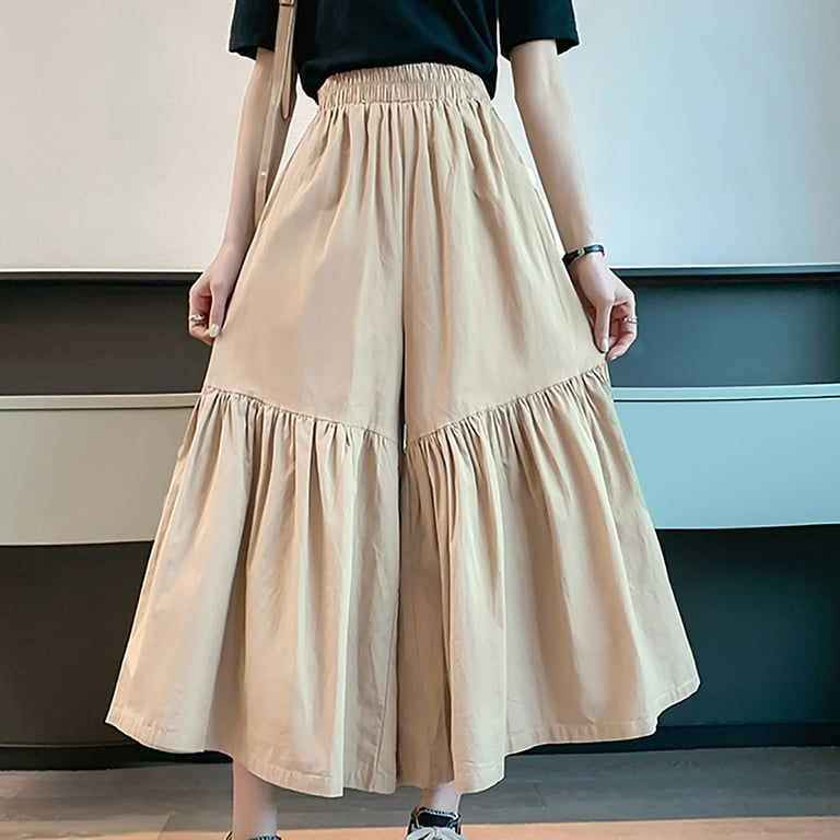 Womens Summer Wide Leg Skirt Pants High Waisted Solid Flare