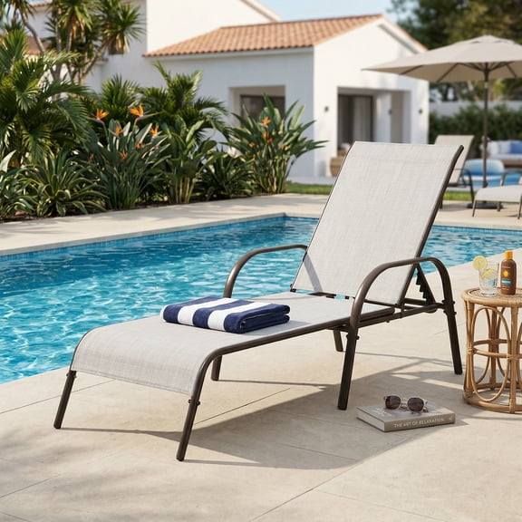 Spaco Outdoor Chaise Lounge, Outdoor Lounge Chair,Adjustable Patio Chaise Folding Lounge Chair with Backrest-Gray