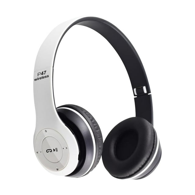 Auriculares inalámbricos Bluetooth P47 blancos con cancelación de ruido, diadema sobre-oreja plegable con ranura para tarjeta, regalo de juego, universal