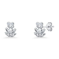 Frog Stud Earring CZ 925 Sterling Silver 8.1mm