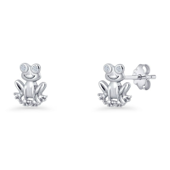 Frog Stud Earring CZ 925 Sterling Silver 8.1mm